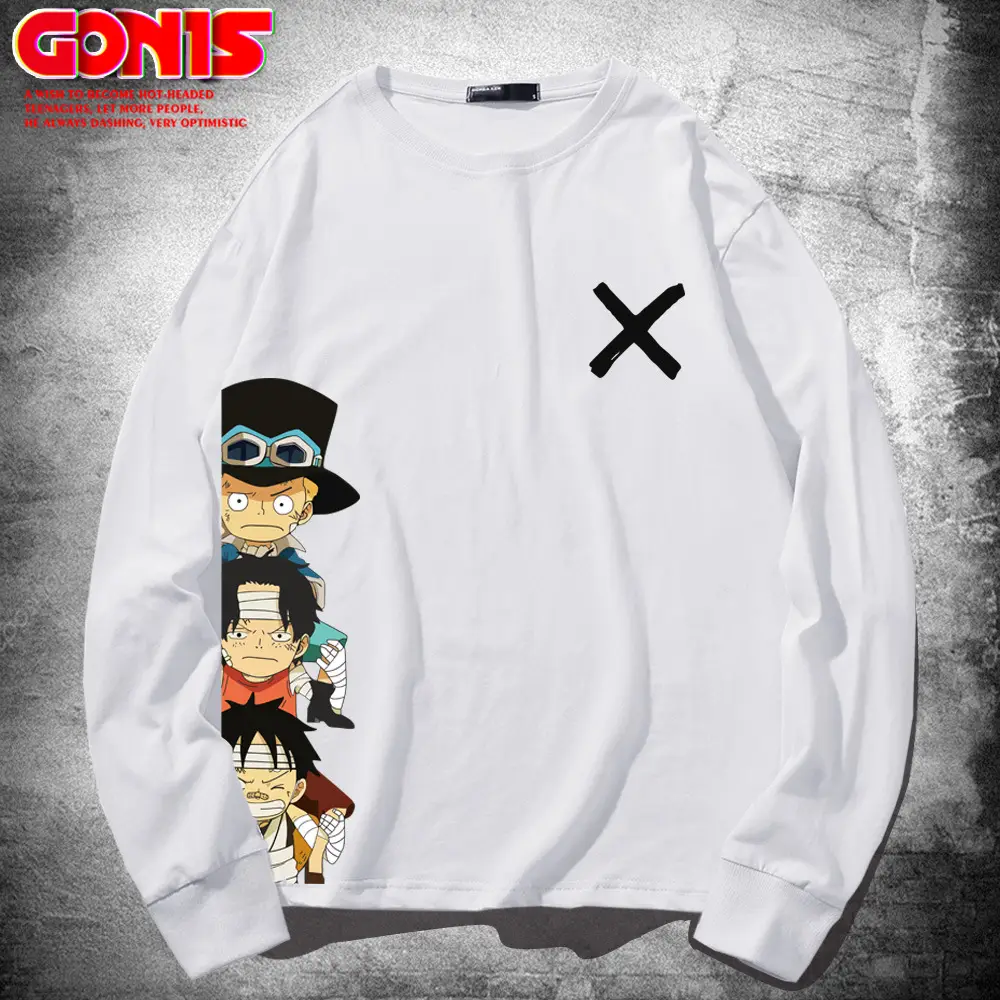 One Piece Long Sleeve T-Shirt White Anime Print - Image 2