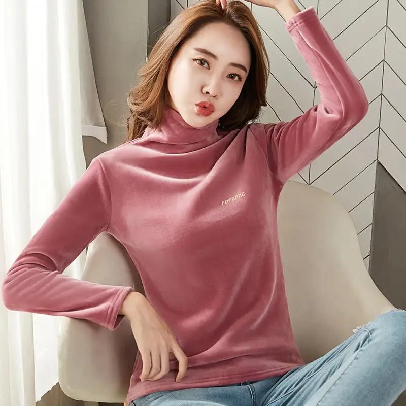 Women's Gold Velvet Turtleneck Long Sleeve Top - Image 23