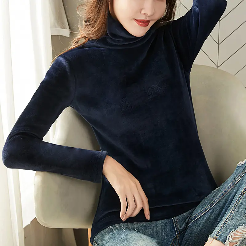 Women's Gold Velvet Turtleneck Long Sleeve Top - Image 6