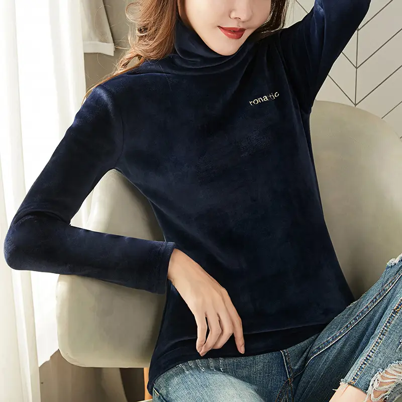 Women's Gold Velvet Turtleneck Long Sleeve Top - Image 8