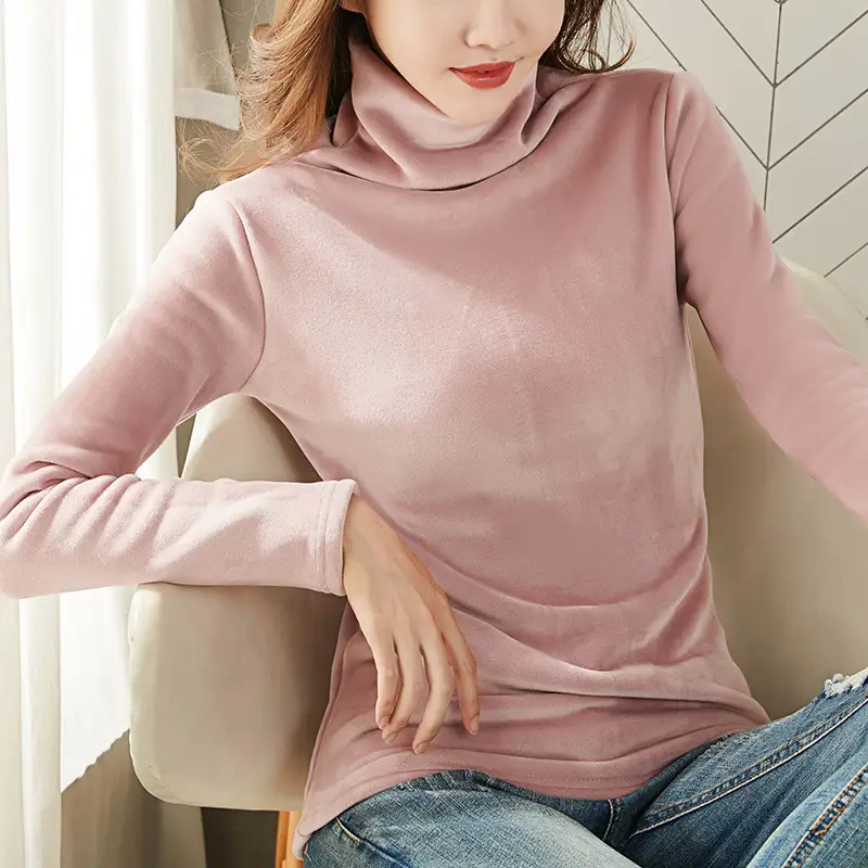 Women's Gold Velvet Turtleneck Long Sleeve Top - Image 9