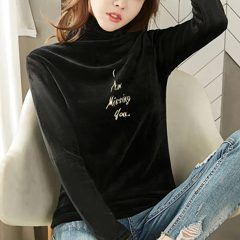 Women's Gold Velvet Turtleneck Long Sleeve Top - Image 12