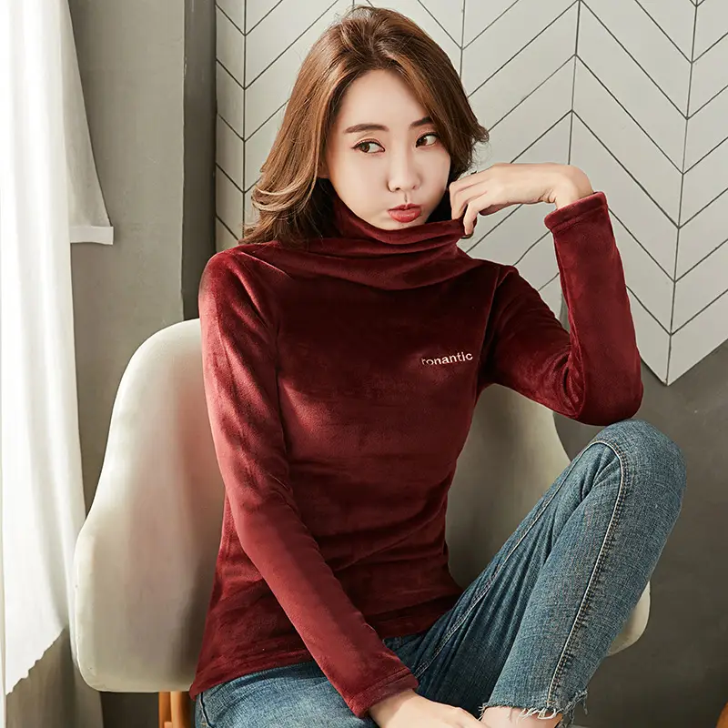 Women's Gold Velvet Turtleneck Long Sleeve Top - Image 13