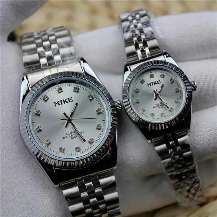 Mens Steel Watch Pair Silver Dial Waterproof Quartz - Image 3