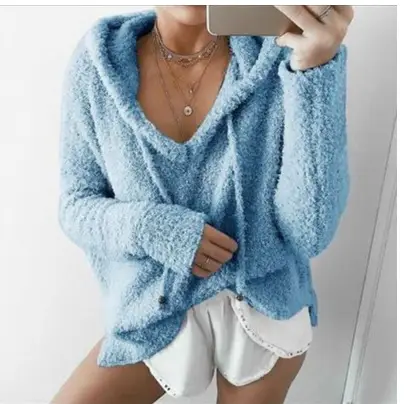 Pink Velvet Hooded Pullover Sweater for Women - Image 11