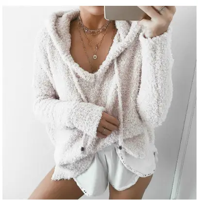 Pink Velvet Hooded Pullover Sweater for Women - Image 7
