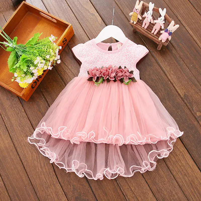 Girls Yellow Tulle Floral Dress One Piece Baby Crawling Outfit - Image 2