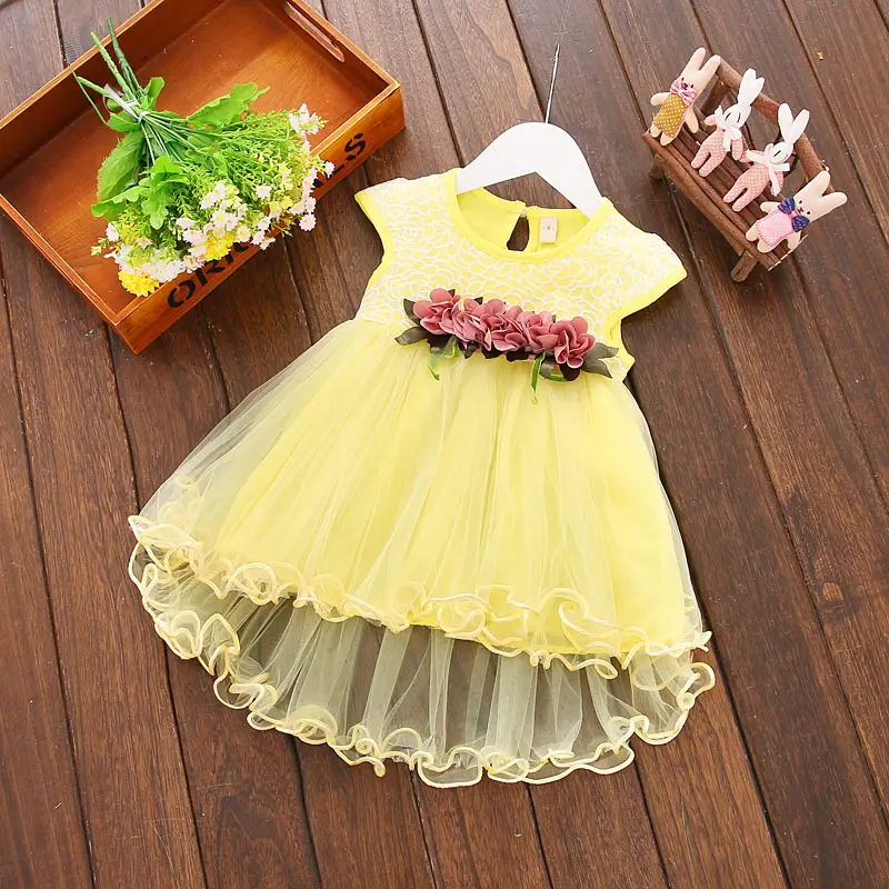 Girls Yellow Tulle Floral Dress One Piece Baby Crawling Outfit - Image 6