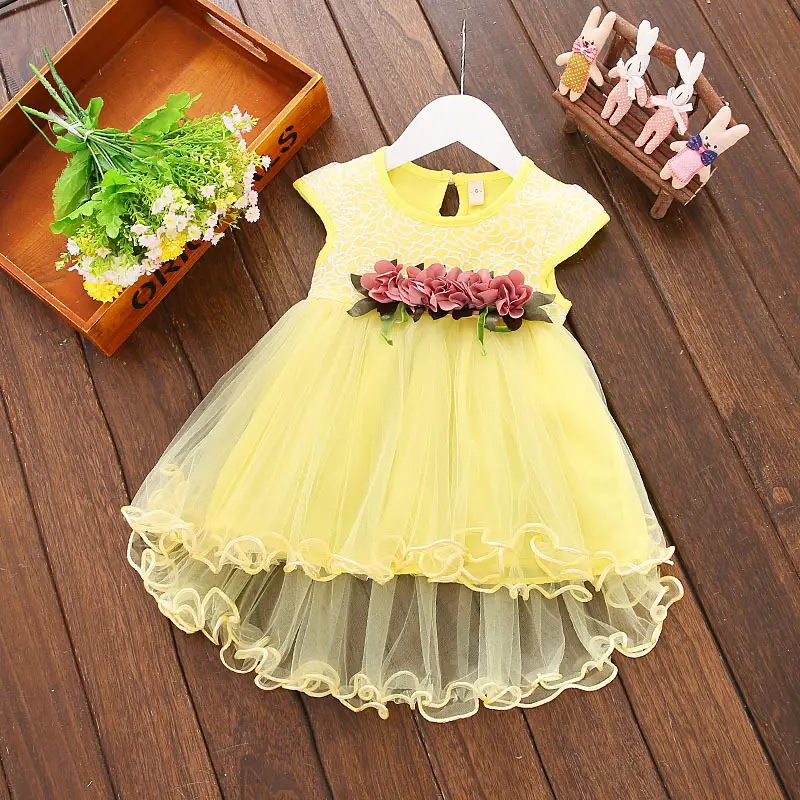 Girls Yellow Tulle Floral Dress One Piece Baby Crawling Outfit - Image 3
