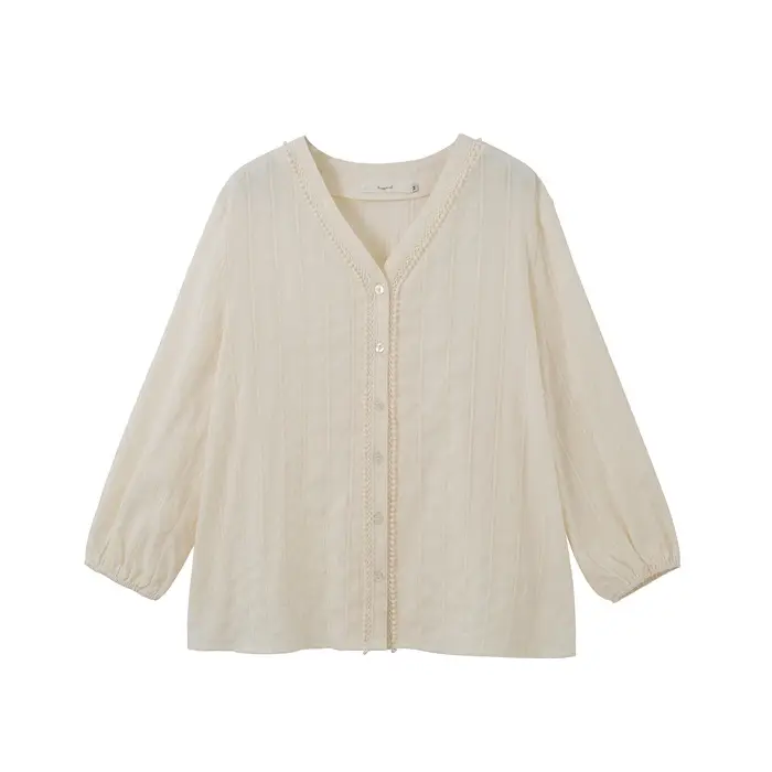 2023 V-neck Lace Shirt Women White Long Sleeve — feature 5