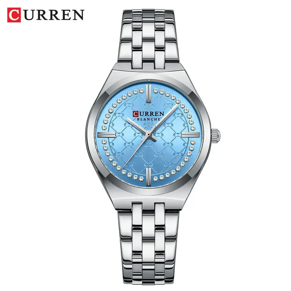 Women's Gold Blue Dial Quartz Watch with Pearl Bracelet