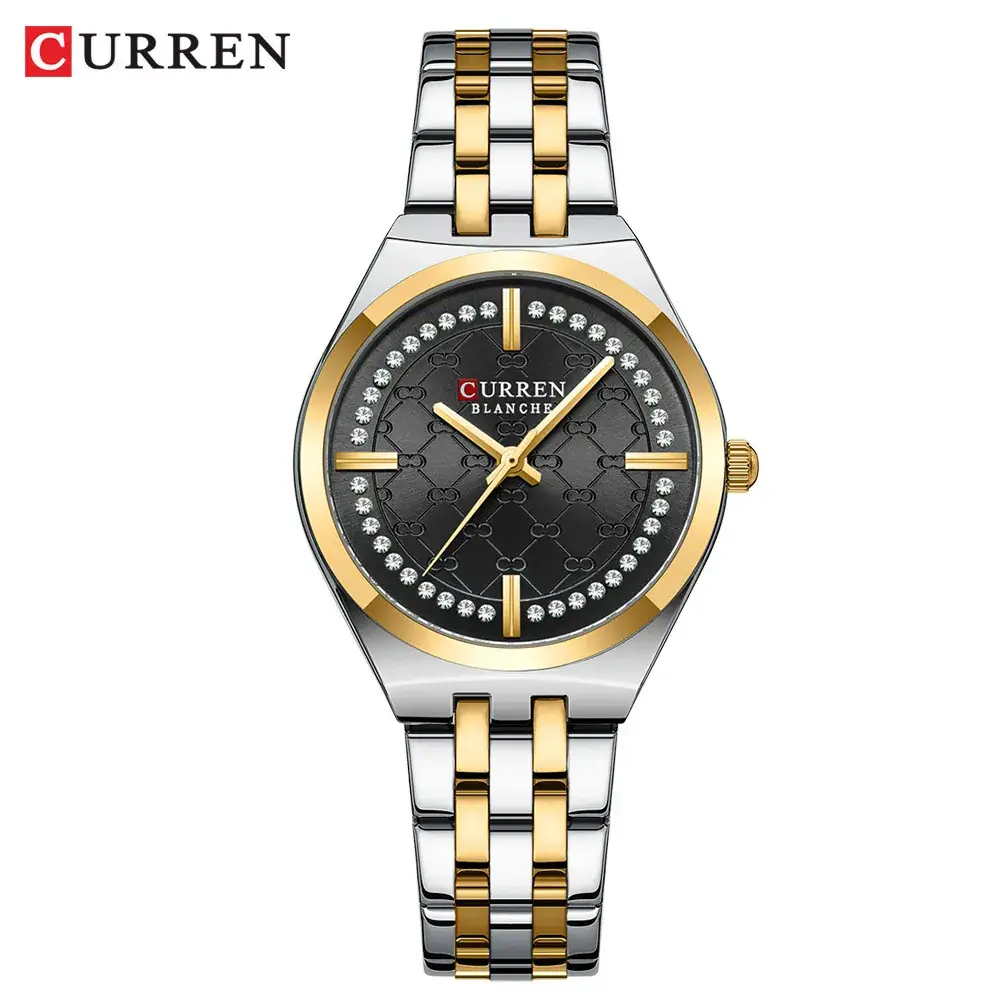 Women's Gold Blue Dial Quartz Watch with Pearl Bracelet