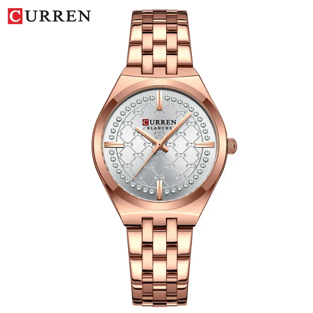 Women's Gold Blue Dial Quartz Watch with Pearl Bracelet