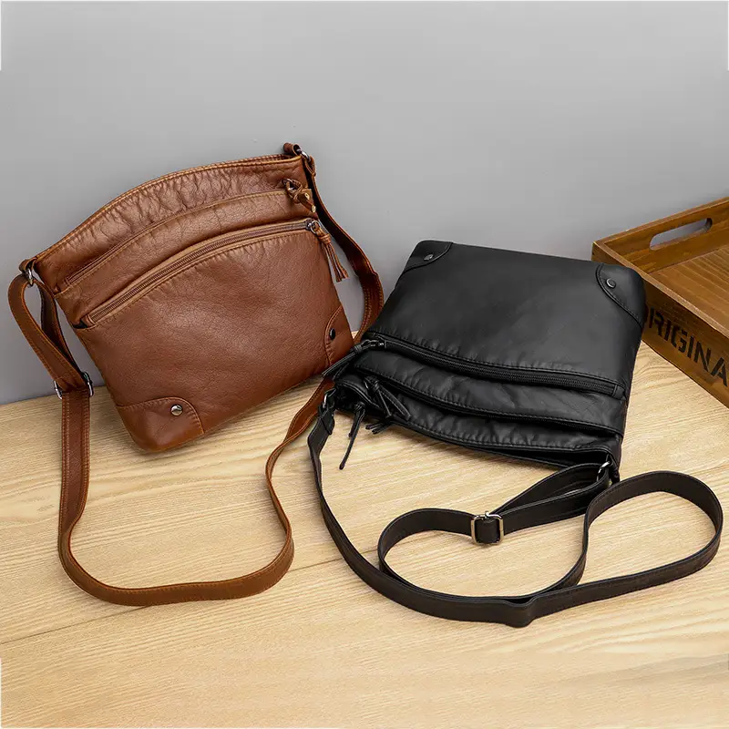 Black Leather Women's Shoulder Bag Retro Korean Style