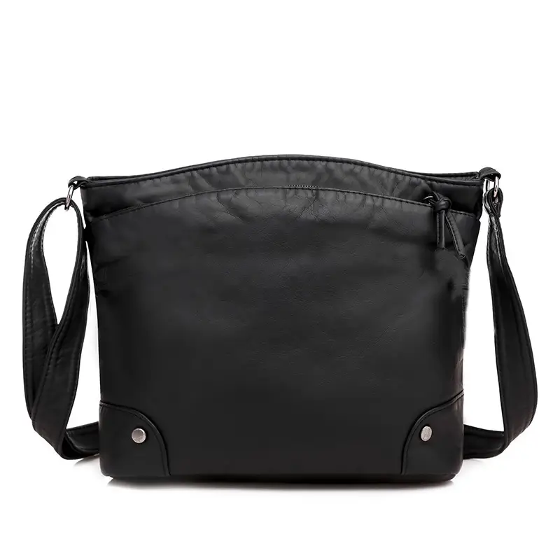 Black Leather Women's Shoulder Bag Retro Korean Style