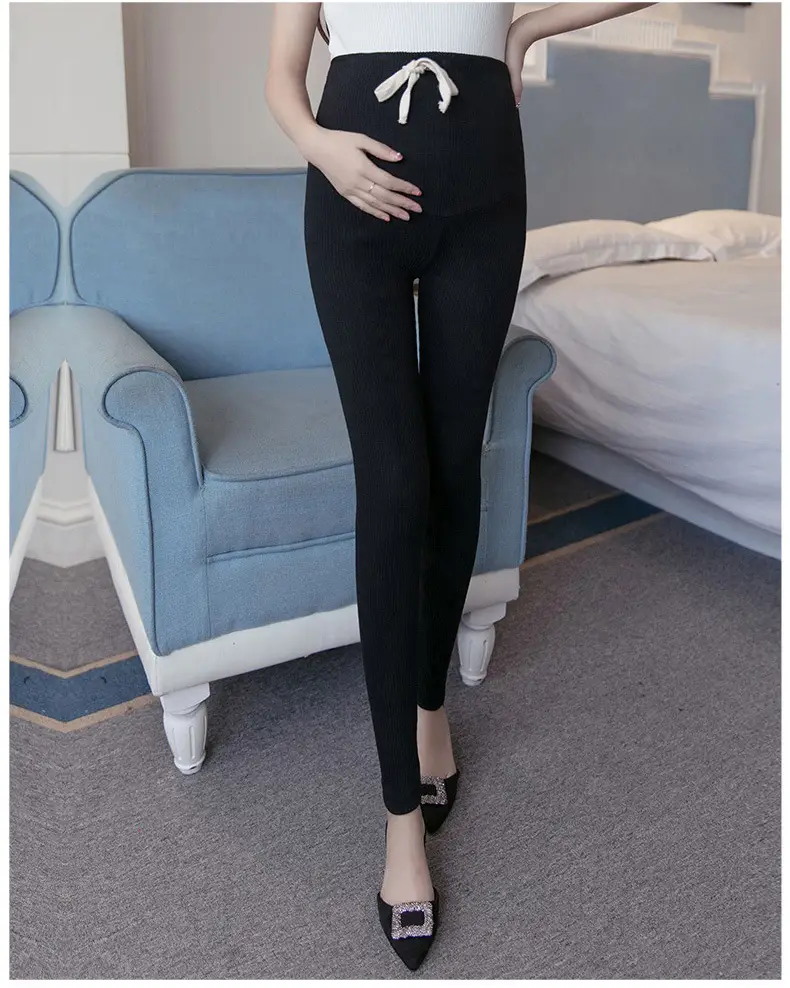 Maternity Leggings Ribbed Spring Fall Thin - Image 3