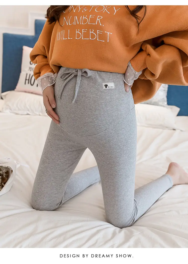 Maternity Leggings Ribbed Spring Fall Thin - Image 4