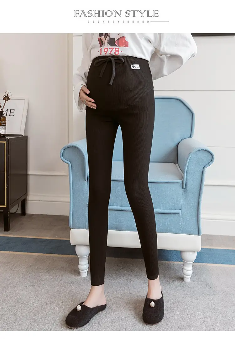 Maternity Leggings Ribbed Spring Fall Thin - Image 5