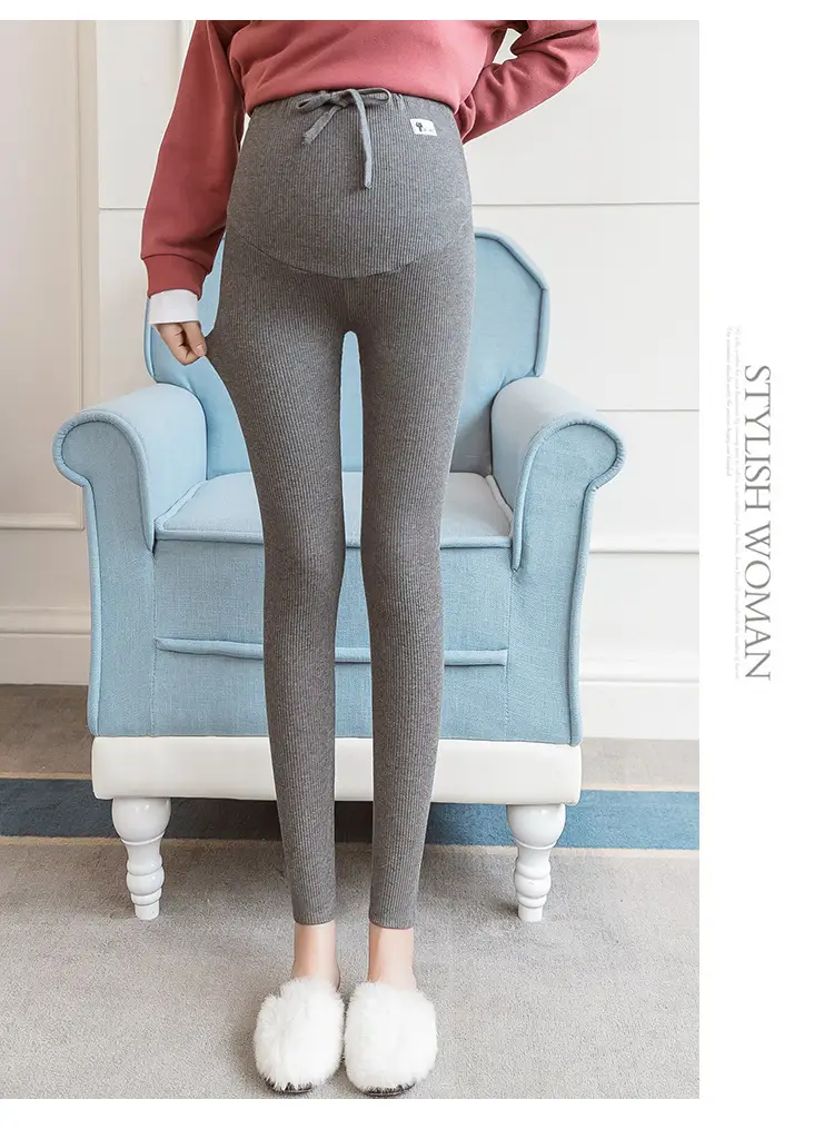 Maternity Leggings Ribbed Spring Fall Thin - Image 6