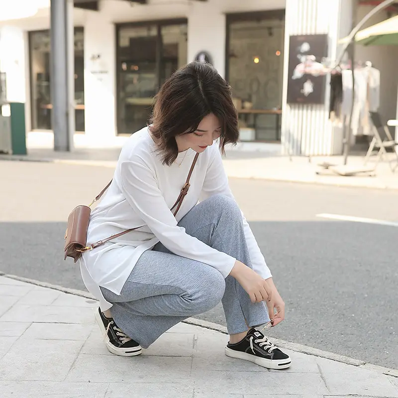 Japanese Rib Split Leggings Casual Summer Loose Trousers - Image 13