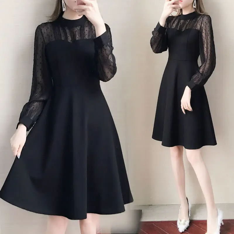 Black Lace A-Line Skirt for Women Large Size