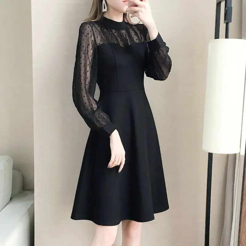 Black Lace A-Line Skirt for Women Large Size