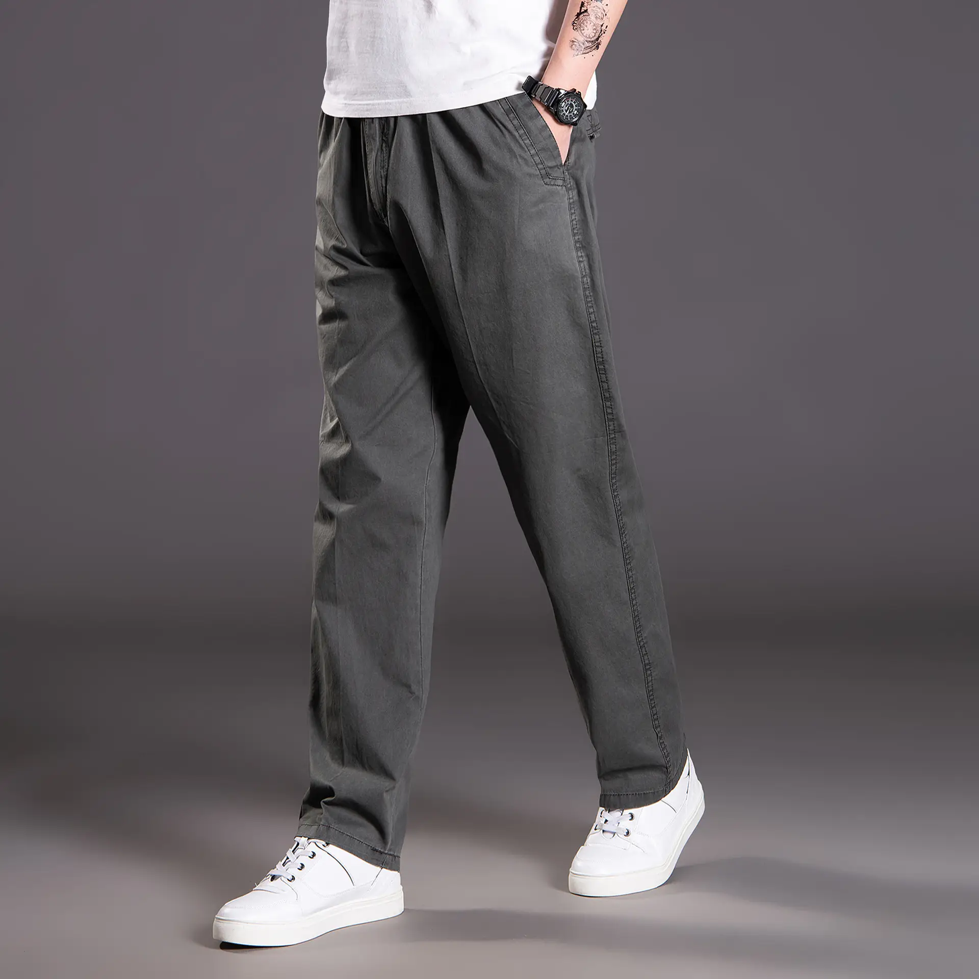 Men's Grey Thin Casual Pants 2023 Spring Summer - Image 3