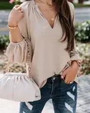 Women's Black V Neck Strap Top T-Shirt 2024 — feature 3