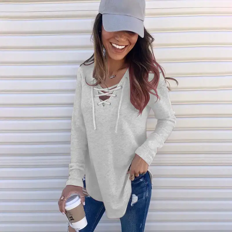 Women's Black V Neck Strap Top T-Shirt 2024 - Image 2