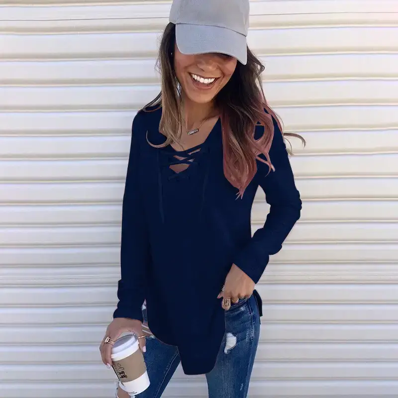 Women's Black V Neck Strap Top T-Shirt 2024 - Image 3
