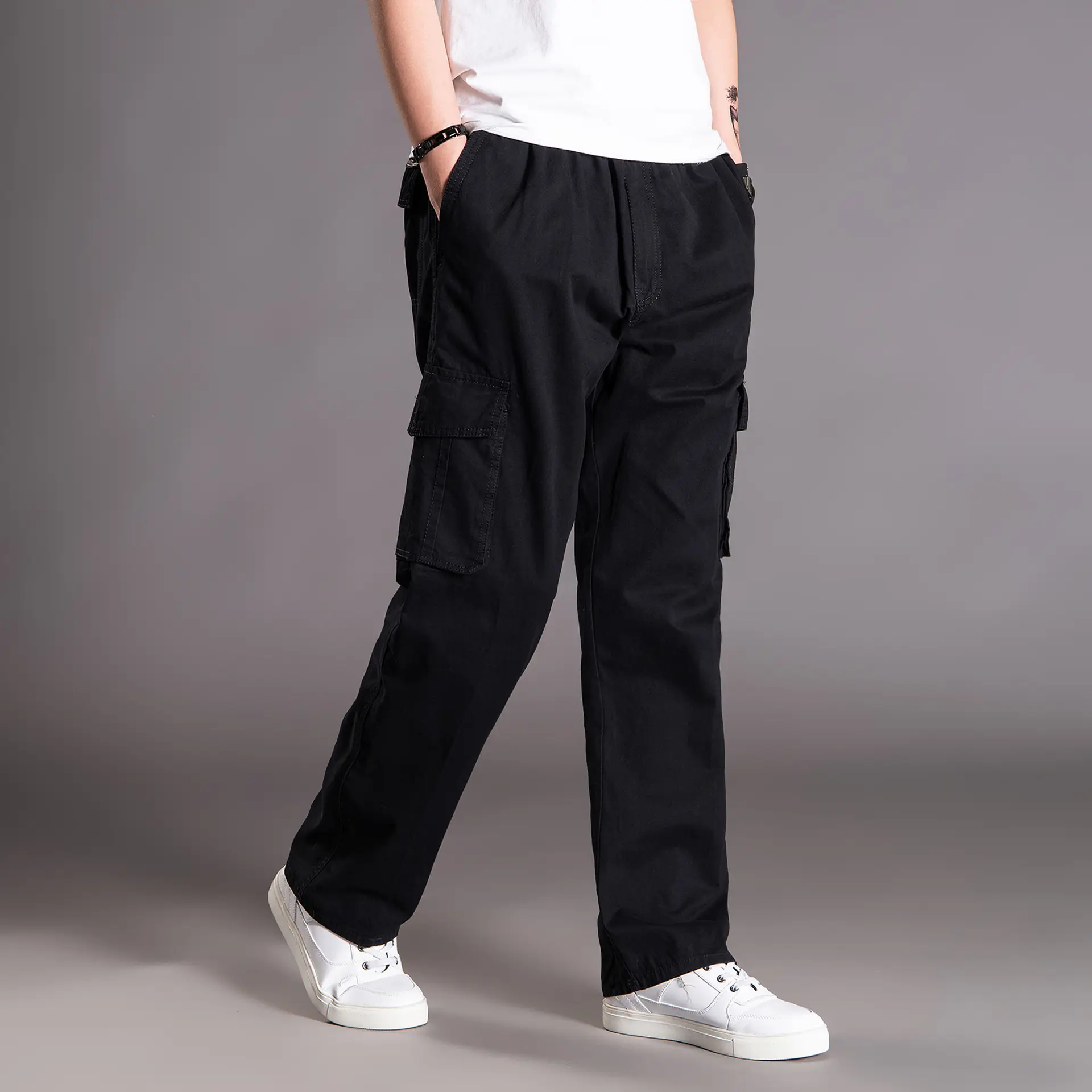 Men's New Casual Pants Grey Medium Cargo Pocket - Image 2