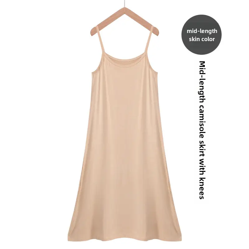 White Mid-Length Modal Undershirt Skirt for Women - Image 54
