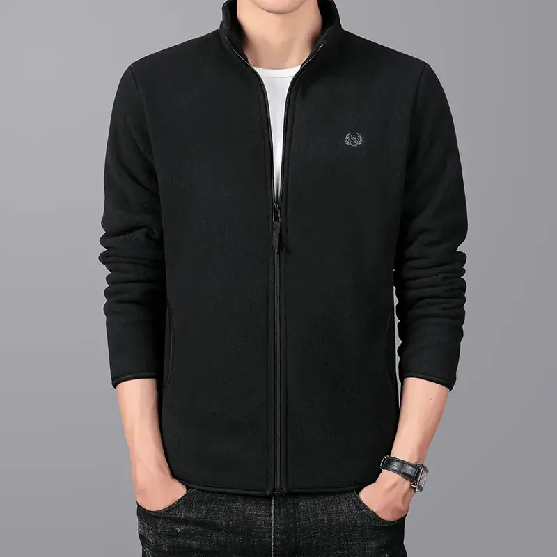 Men's Maroon Fleece Collar Jacket with Zip Front - Image 3