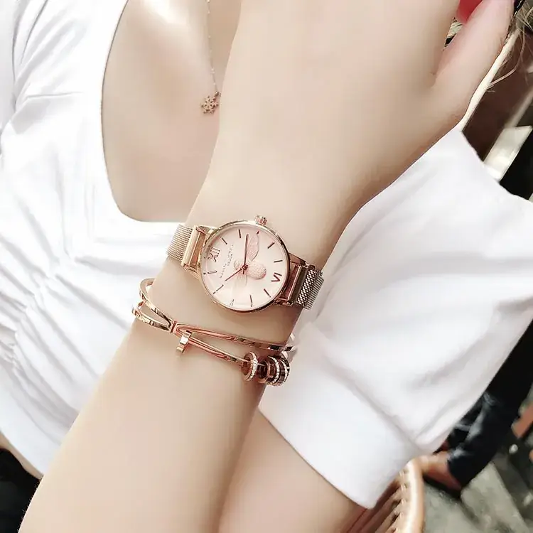 Women's Bee Design Watch Rose Gold Mesh Belt