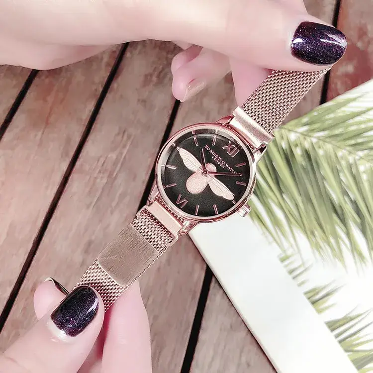 Women's Bee Design Watch Rose Gold Mesh Belt