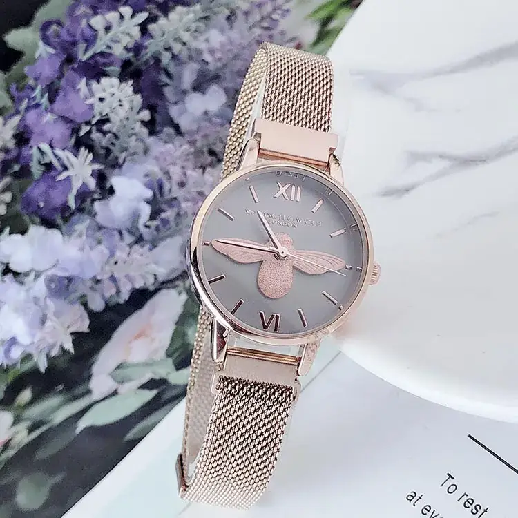 Women's Bee Design Watch Rose Gold Mesh Belt