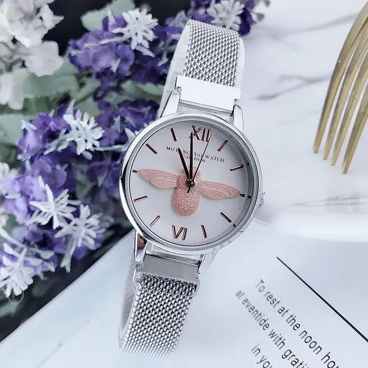 Women's Bee Design Watch Rose Gold Mesh Belt