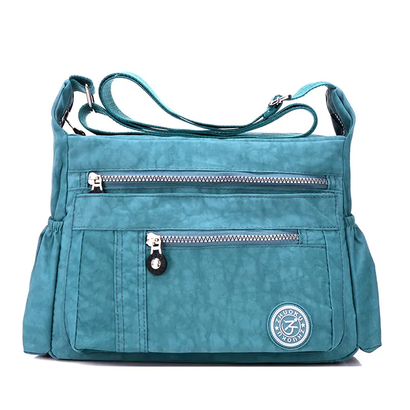 Women's Blue Nylon Shoulder Crossbody Bag with 3 Pockets - Image 7