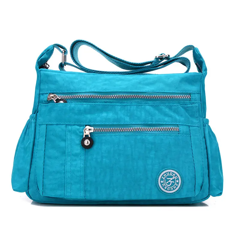 Women's Blue Nylon Shoulder Crossbody Bag with 3 Pockets - Image 6