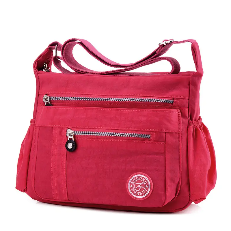 Women's Blue Nylon Shoulder Crossbody Bag with 3 Pockets - Image 5