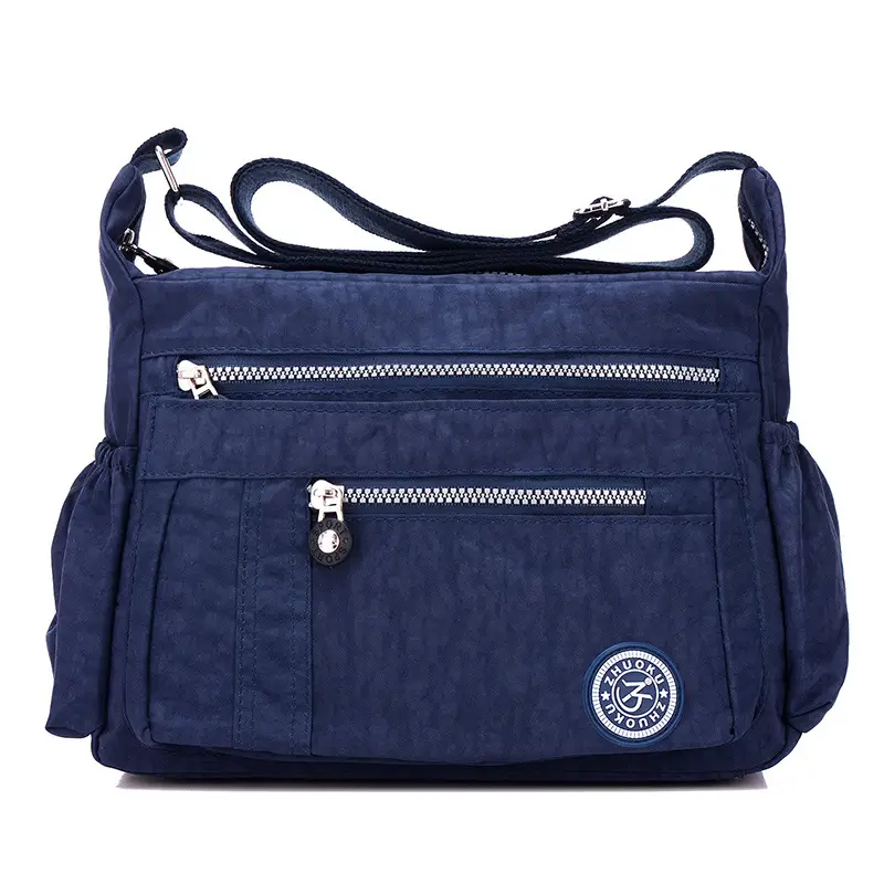 Women's Blue Nylon Shoulder Crossbody Bag with 3 Pockets - Image 2