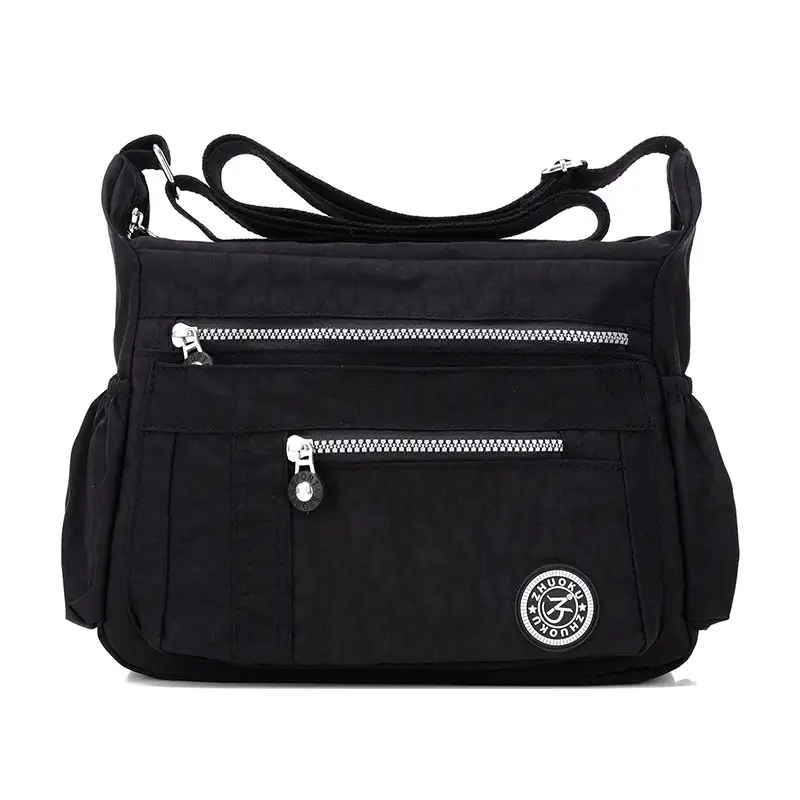 Women's Blue Nylon Shoulder Crossbody Bag with 3 Pockets - Image 3