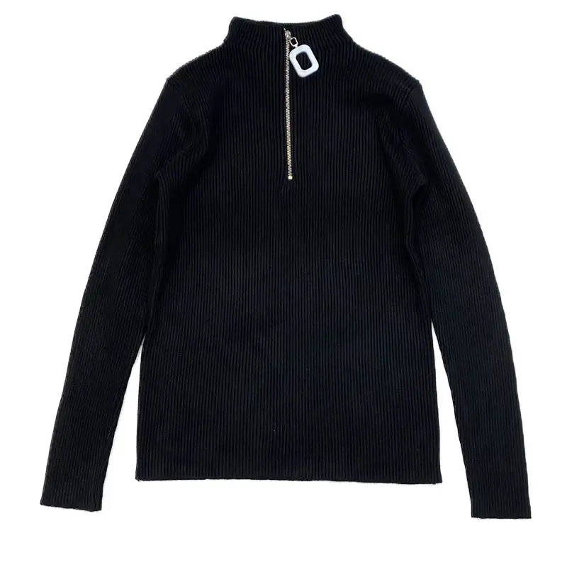 Korean Style Slim Fit Green Squares Zipper Turtleneck Sweater - Image 14