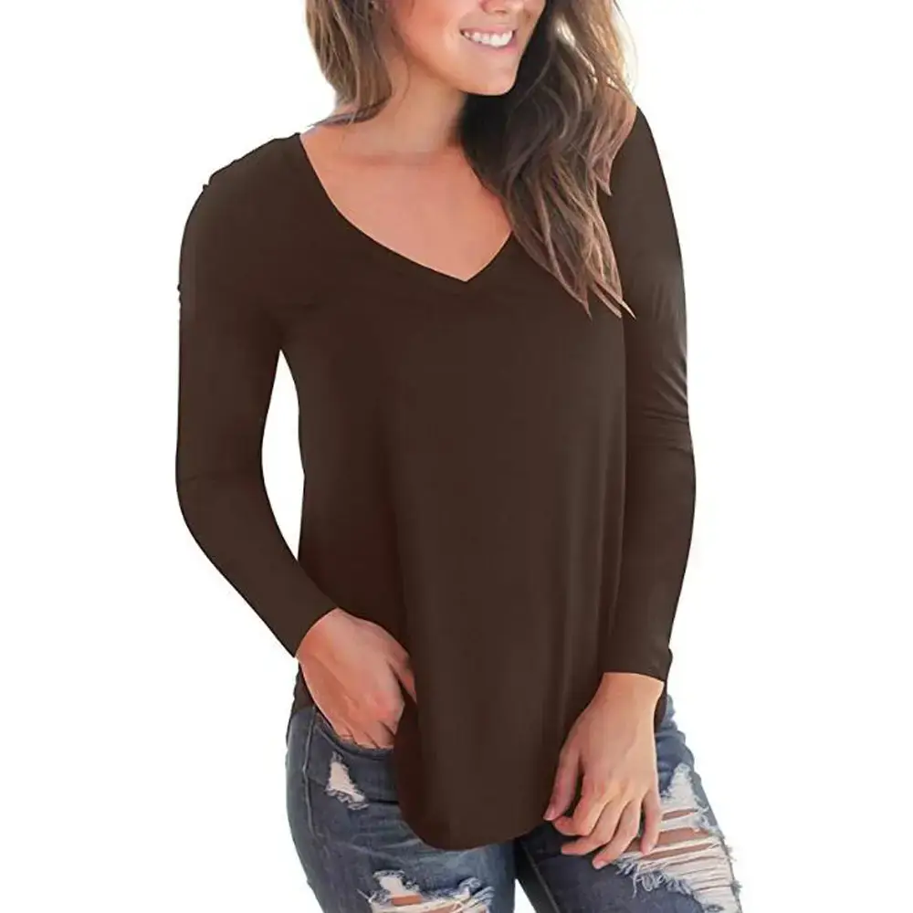 Women V-neck Long Sleeve Green T-Shirt - Image 7