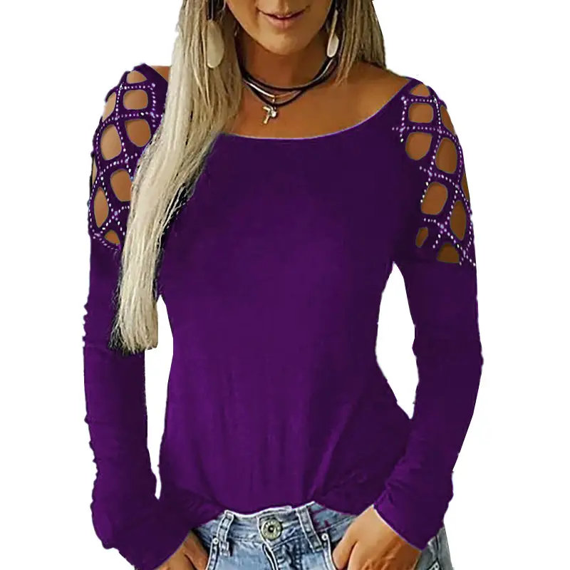 Women's Rhinestone Cold Shoulder Top Olive Green - Image 10