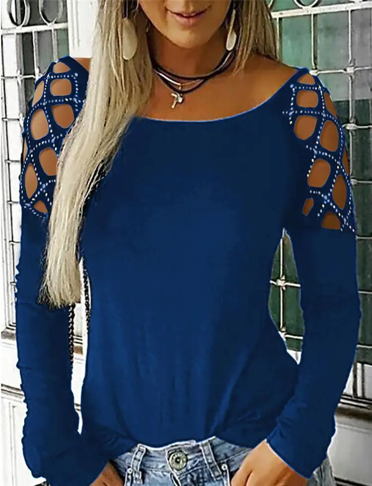 Women's Rhinestone Cold Shoulder Top Olive Green - Image 5