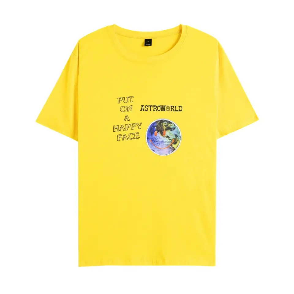 Yellow Short Sleeve T-Shirt with "PUT ON A HAPPY FACE" Design