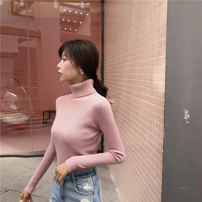 Women 2024 Turtleneck Sweater Gray Thickened Warm — feature 100