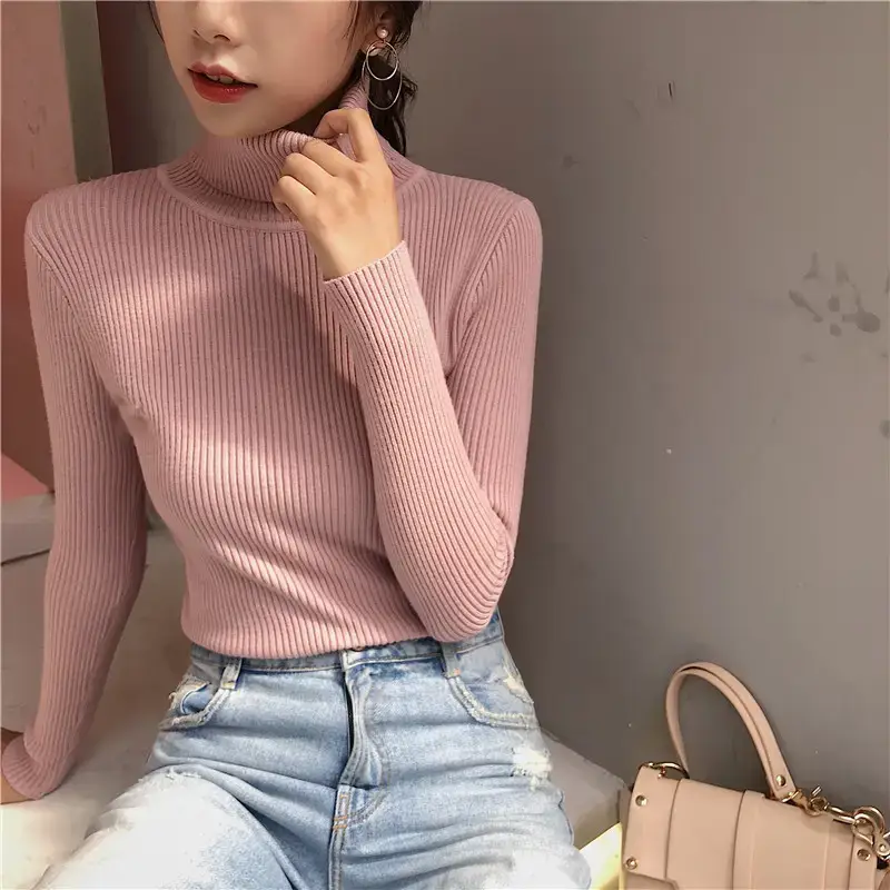 Women 2024 Turtleneck Sweater Gray Thickened Warm — feature 104