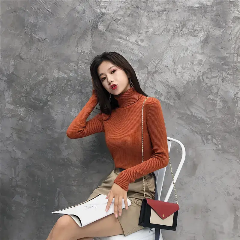 Women 2024 Turtleneck Sweater Gray Thickened Warm — feature 11